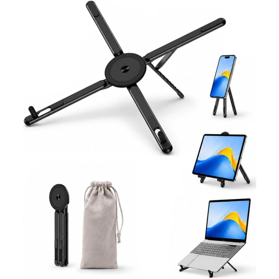 Glaenzendes Laptopstaender aus Aluminium fuer den Bueroalltag